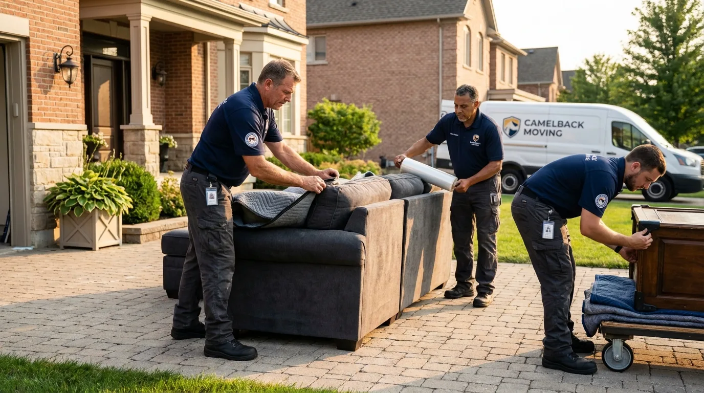 Large estate moving crew wrapping furniture in West Sacramento, CA