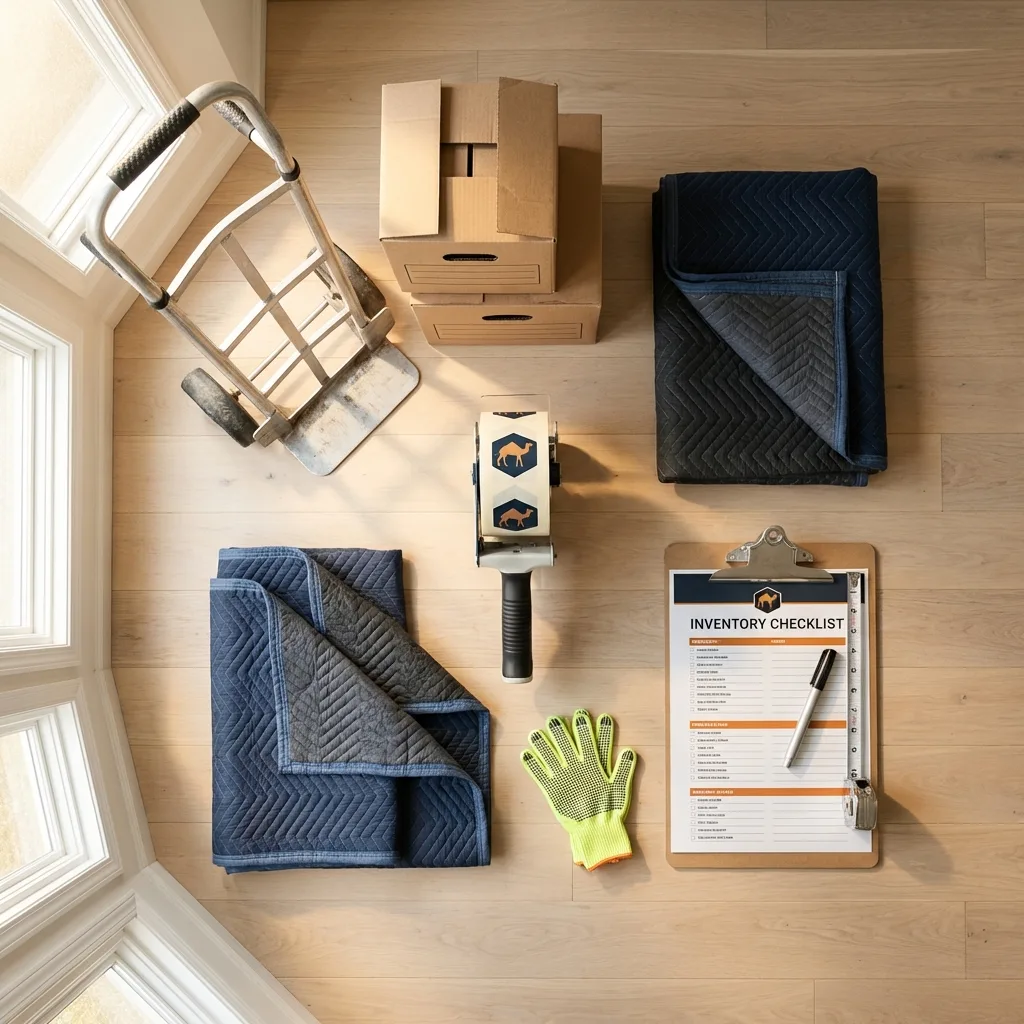 Professional moving supplies and packing materials layout for West Sacramento residential relocations